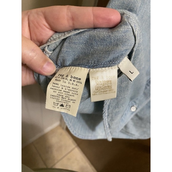 Rag & Bone Jean Womens Button Sleeveless Tank Top Blue Cotton Distress Denim L - Picture 7 of 8